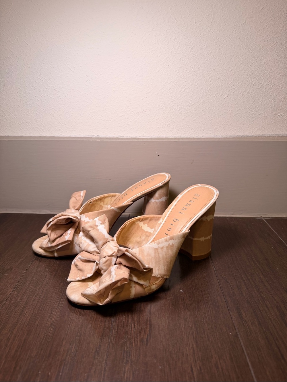 Beige Knot Mule Heels
